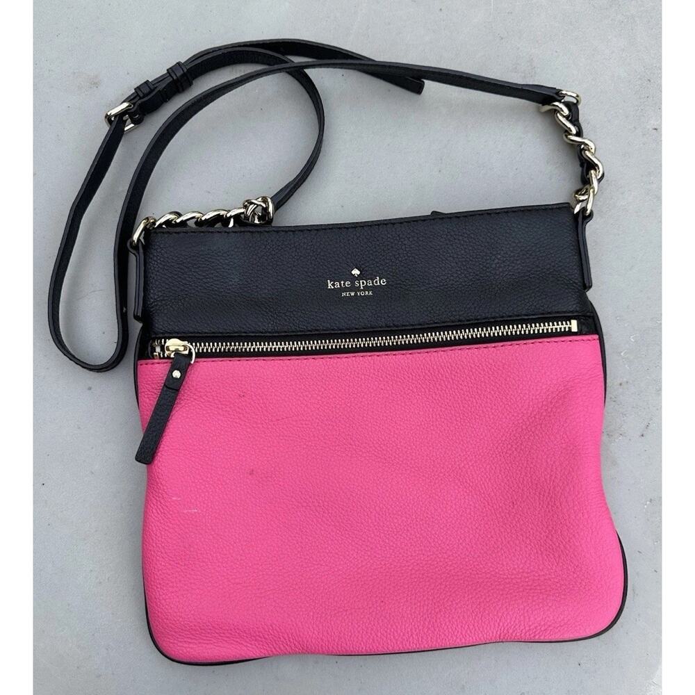 Kate Spade Color Block Bag Pebbled leather Crossbody Hot Pink Black